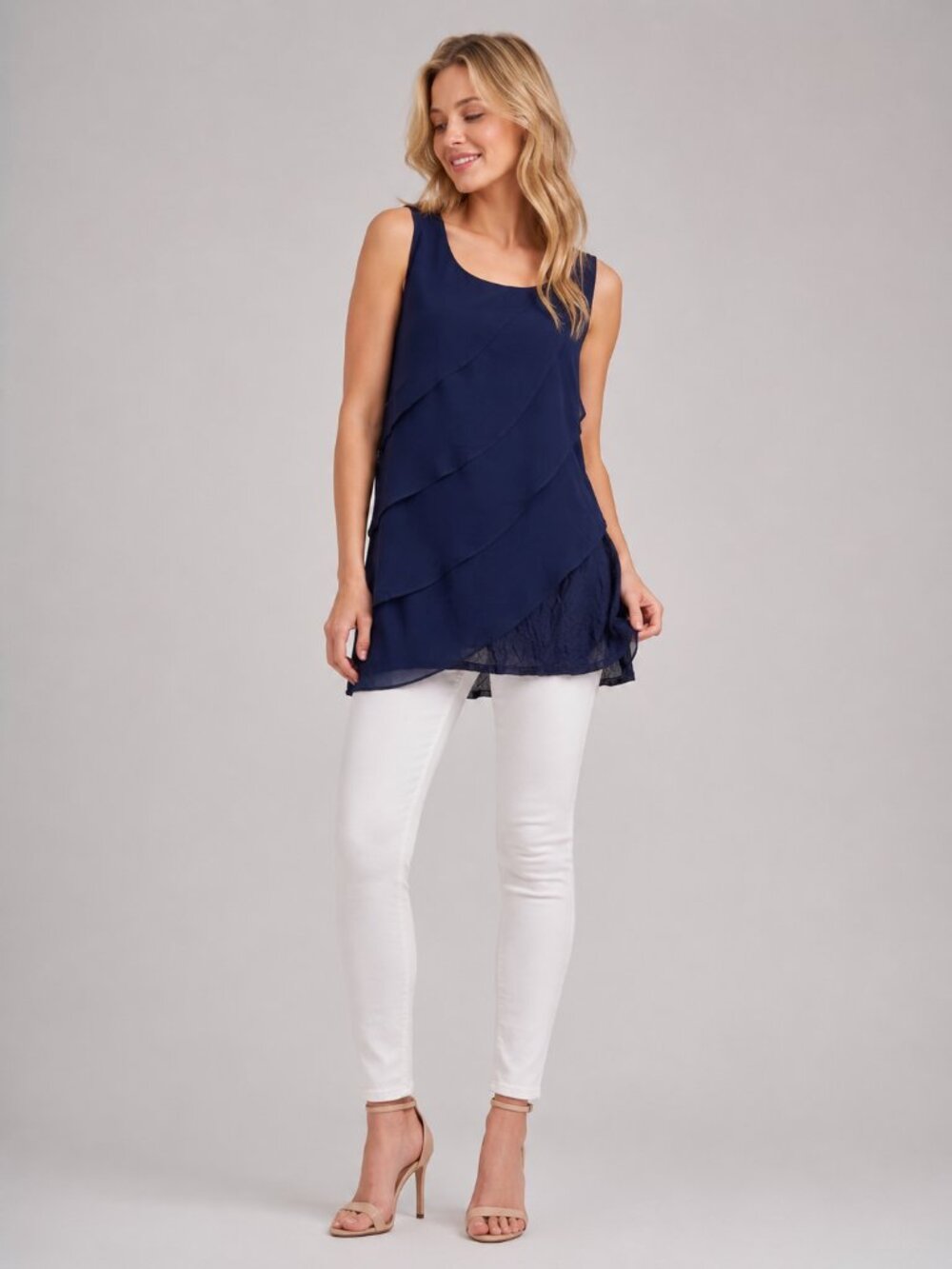 2/$30 Banana Republic Sleeveless Side Ruffle Top Navy Small #A4193